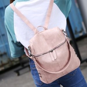 Pink Studded Backpack With Convertible Strap